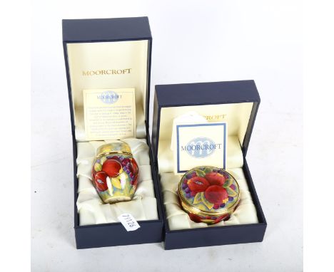 Boxed Moorcroft miniature ginger jar, 5cm, and a Moorcroft enamel trinket box 
