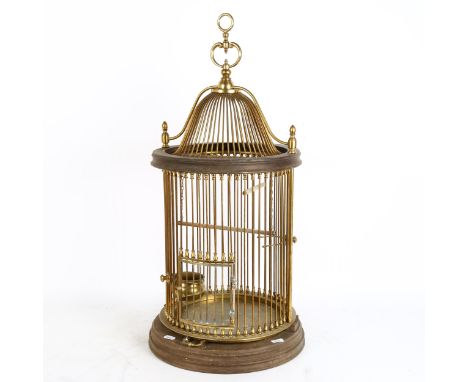 A Vintage French brass bird cage, height 65cm, width 33cm 