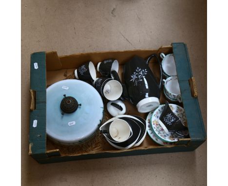 A Carlton Ware hand painted Australian design coffee service, Minton's Hadden Hall cups and saucers, light shade etc (boxful)