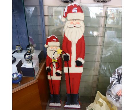 2 Vintage carved and painted wood freestanding Father Christmas figures, tallest 120cm 