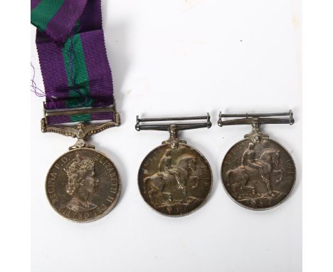 3 war Service medals, comprising Elizabeth II General Service medal with Arabian Peninsular clasp to 23419738 Pte R J Chapman