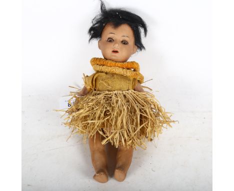 Vintage German&nbsp;&nbsp;Schoenau &amp; Hoffmeister porcelain-headed doll with jointed limbs, height 22cm