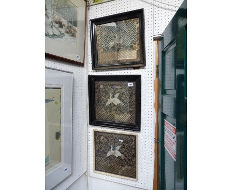 3 Asian Silk and Bead textiles of Storks 