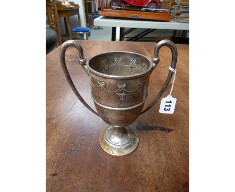 Heavy 2 Handled Trophy Cup with garland decoration, engraved Royal Army Service Corps Athletic Challenge Cup Winners, Birming