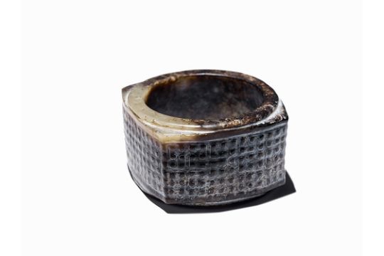 Archaistic Jade Cong Late Qing 19th C Dark Colored Jade With Yellowish Inclusions China Late the saleroom