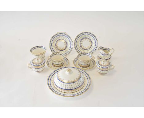 A Copelands China tea, coffee and chocolate service early 20th century decorated with single band of red flowers with green l