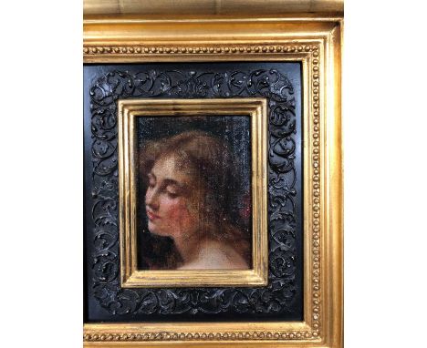 British school, early 20th century, Portrait of a young girl, head and shoulders, oil on canvas board, 14 x 10cm