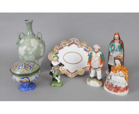 A collection of ceramics, late 19th/20th century comprising a Staffordshire figure of Falstaff on titled base, 24cm high (hea
