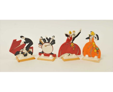 Four Wedgwood 'Age of Jazz' Clarice Cliff re-issued figures comprising 'Dancers' shapes 432 and 433 together with 'Man With a