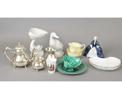 A collection of ceramics, glass and silver-plate to including two Royal Commemorative glass storage jars and covers, Coalport