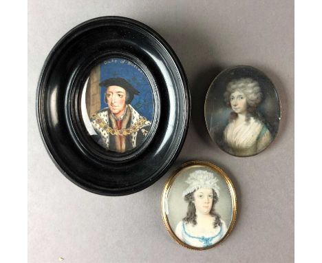 British school, 19th century, portrait miniature of the Duke of Norfolk, 6cm high, together with two early 19th century portr