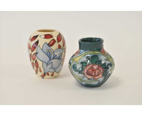 Two Moorcroft vases in the 'Leicester' and 'Jacob's Ladder' patterns, early 21st century, printed and impressed marks, 9.5cm 