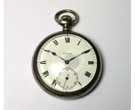 Silver Nirvana Pocketwatch with White Enamel Dial &amp; Blued Steel Spade and Whip Hands.