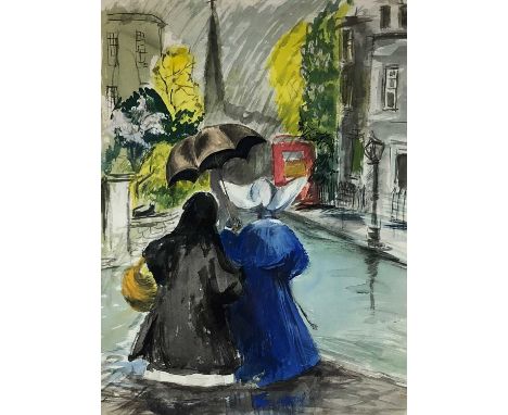 Sylvia Pollock, 'Crossing the Road', signed, watercolour, 61 x 47cm