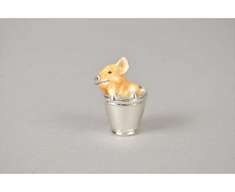 An enamelled silver model of a pig in a bucket, JAH, London 2011, 38mm high
