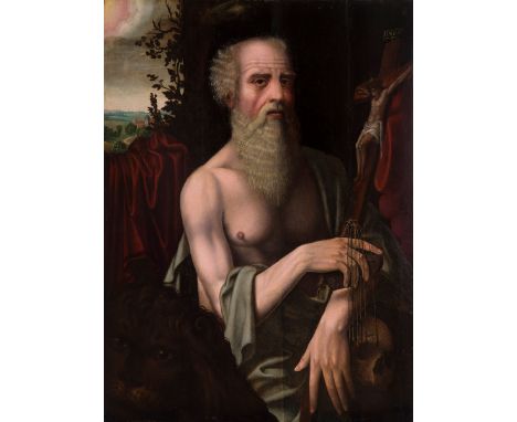 Flemish school; 16th century."Saint Jerome.Oil on panel.Measures: 64 x 48 cm.In this work the artist reveals an exceptional s