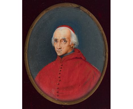 Spanish school of the late 18th century."Portrait of a Cardinal.Gouache on vellum.Frame in bronze and stuccoed wood.Measureme