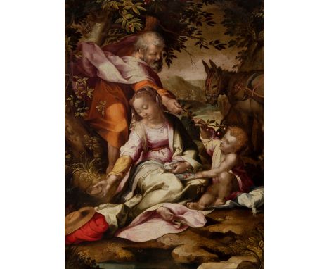Italian school of the 17th century. Following models by FEDERICO BAROCCI (Urbino, 1528-1612)."Rest at the Flight into Egypt".