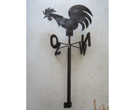A wrought iron cockerel form weather vane, 88cm high, in good condition 