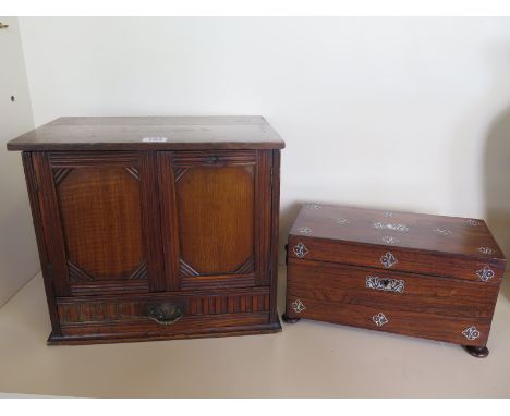 A small apothecary chest, approximately  30.5cm high, together with a coromandel tea caddy with glass mixing bowl to its inte