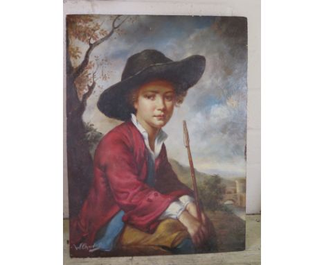 An 18th Century style oil on panel portrait, signed W Charles - 40cm x 30cm 