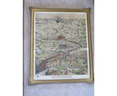 An interesting 19th Century coloured lithograph entitled The Up and Down Lines with references to the scriptures - frame size
