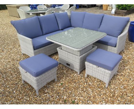 A Bramblecrest mini modular sofa set with cushions. adjustable table and two stools 