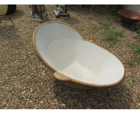 A Victorian tin hip bath - 57cm H x 105cm x 80cm - ideal garden planter 