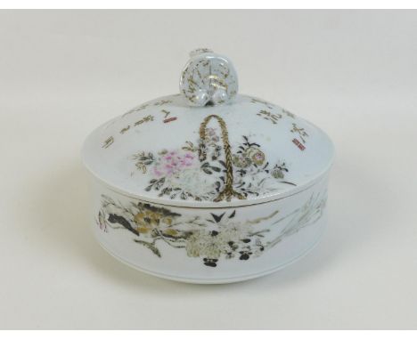 A Japanese Satsuma porcelain dish and cover By Kanzan Denshichi, Meiji Period, finely painted in enamels and gilt, of circula