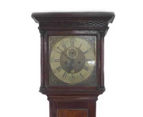 A George III oak longcase clock, brass dial signed John Beare Barnstaple, brass chapter ring with engraved black Roman numera