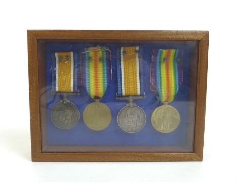 Two pairs of WWI medals with recipients possibly brothers, comprising a WWI War and Victory medal for 266543 Pte. J. A. Keay 