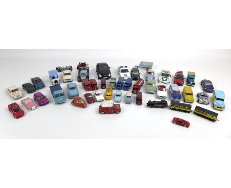 A collection of over forty die cast retro and later toy vehicles, featuring Corgi, Dinky, Lesney, Matchbox and other toys, in