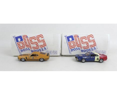 Two Boss Models die cast 1/43 scale model cars by SMTS, a No.2 1970 AMC Javelin, in red white and blue stripes, serial number