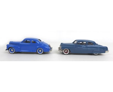 Two Durham Classics die cast 1/43 scale cars, a 1941 Chevrolet Deluxe Coupe in electric blue, together with a 1951 Ford Monar