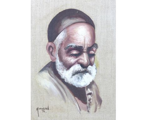 Kazariah (Iranian, 20th century): portrait of a bearded man, signed and dated '76' lower left, oil on canvas, purchased Hayra