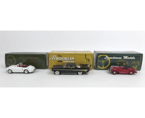 Three 1/43 scale die cast models of classic cars, comprising two Landsdowne Models, a 1954 Singer SM Roadster four seater Spo