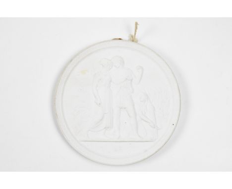 A Royal Copenhagen Parian style bisque porcelain Neo-Classical relief portrait plaque, 13.5 cm