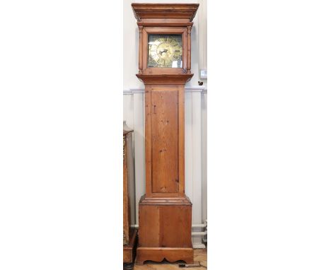 An 18th Century single pointer 30 hour longcase clock by Nicholas Keymar, having a birdcage movement, 10 inch brass dial bear