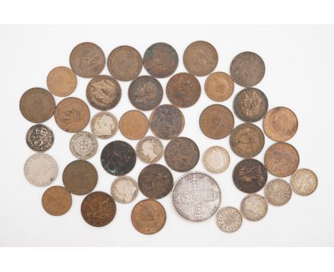 A small group of Victorian and later GB silver and other coins including an 1887 florin