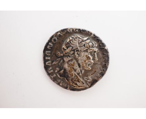 A Roman silver denarius coin, Tragan, 98-117 CE