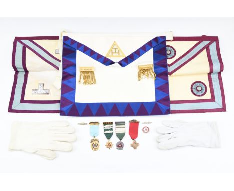 A box of vintage Masonic regalia, together with a National Association of Round Tables medal and a group of NSDA medals 