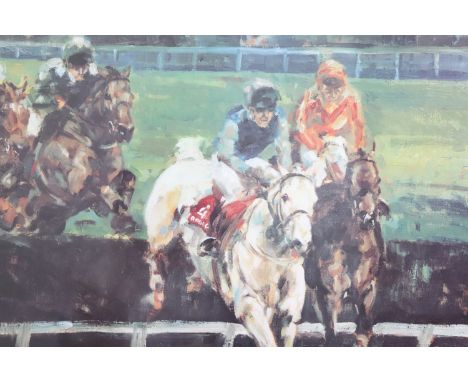 [ Horse Racing ] After Claire Eva Burton (British, b. 1955)  "Desert Orchid, Simon Sherwood, Cheltenham", a depiction of the 