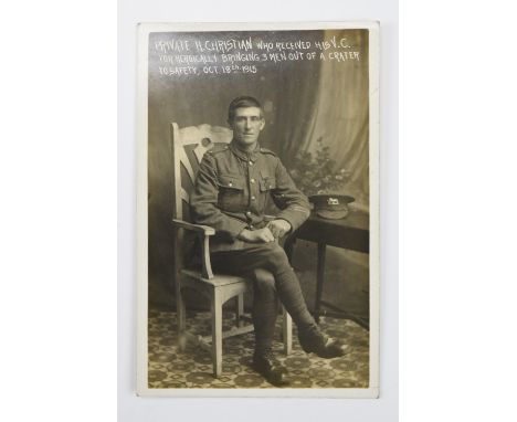 [ Victoria Cross ] A portrait postcard portraying Private Harry Christian. [Awarded the Victoria Cross for actions during the