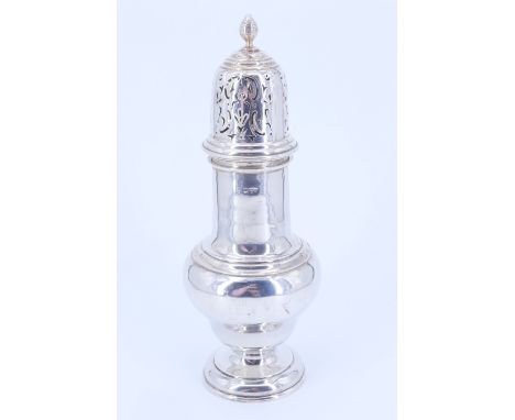 An unusually large Edwardian silver baluster sugar caster, George Nathan &amp; Ridley Hayes, Chester, 1905, 24 cm, 192 g 