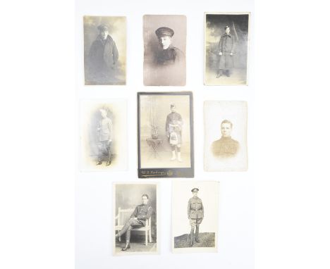 A Victorian cabinet card portrait of a Black Watch soldier in full dress, together with a small quantity of Great War portrai
