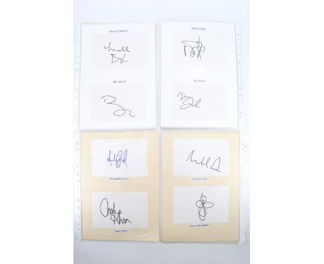 [ Autographs ] A collection of celebrity signatures on blank cards, mounted on card and bearing printed names of signatories,