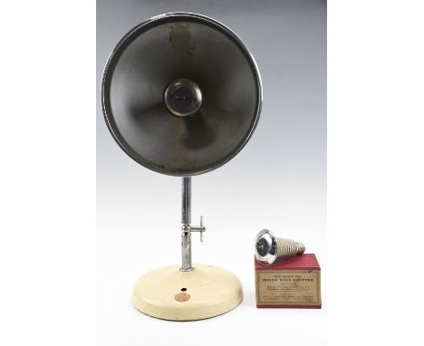 A vintage Heala Ray electric heat lamp, having a cream base and shade and an adjustable chrome stand, together with an unused