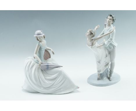 Two large Nao figurines, comprising ballet dancers and one other, tallest 33 cm 