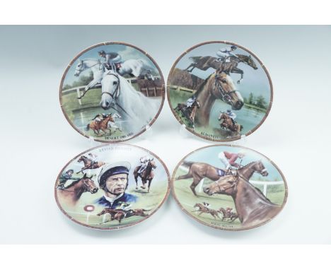 Four Royal Worcester horse racing themed collectors' plates, Aldaniti, Dessert Orchid, Red Rum, and Lester Piggott
