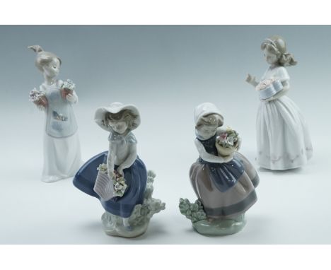 Four Lladro figurines of, young girls with flowers